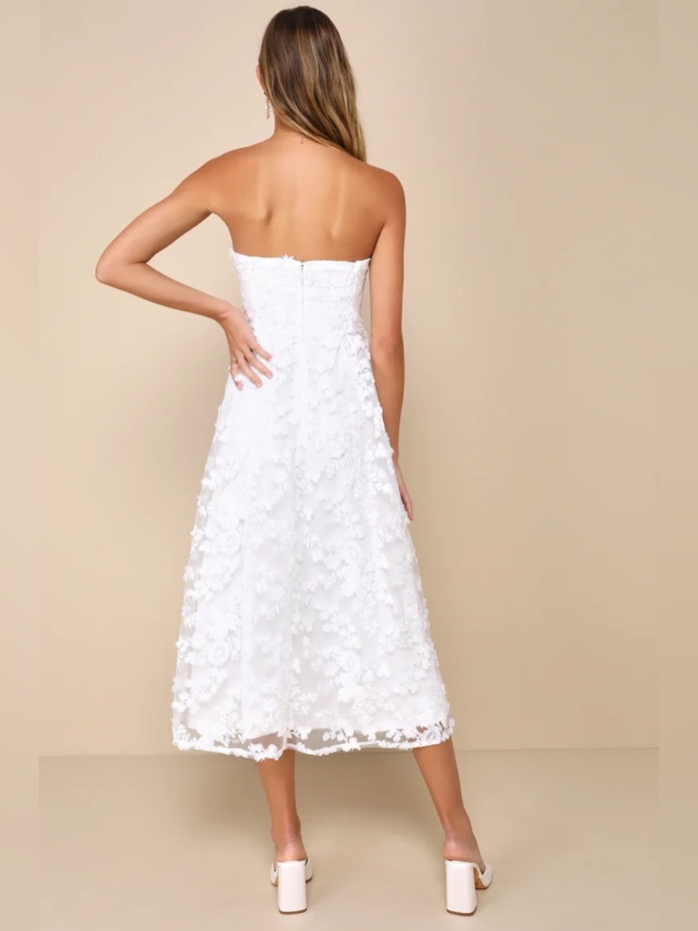 Lulus Quite Perfect White Floral Embroidered Strapless Midi Dress Size S NWT - Picture 2 of 10